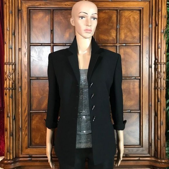 Kasper Portofino Black Gunmetal Bamboo Button D-Ring Waist Jacket - Picture 2 of 16